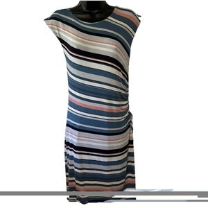 Ann Taylor Loft Dress Women Size XS Striped Midi Sleeveless Ruched Stretch NWT